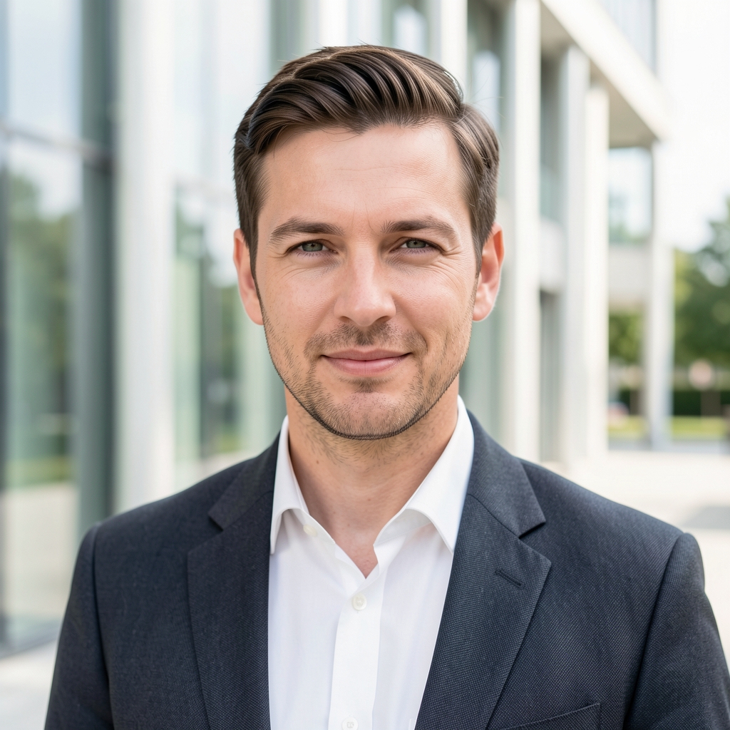 Modernes, helles Bürogebäude in Berlin mit großen Fenstern und ruhiger Außenatmosphäre – dokumentarische Architekturfotografie